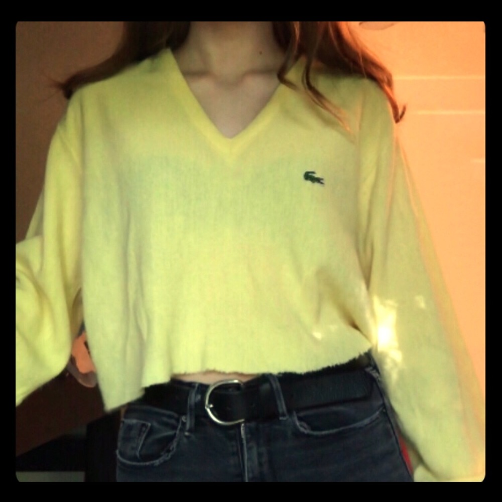 Yellow Izod Lacoste V neck pullover sweater